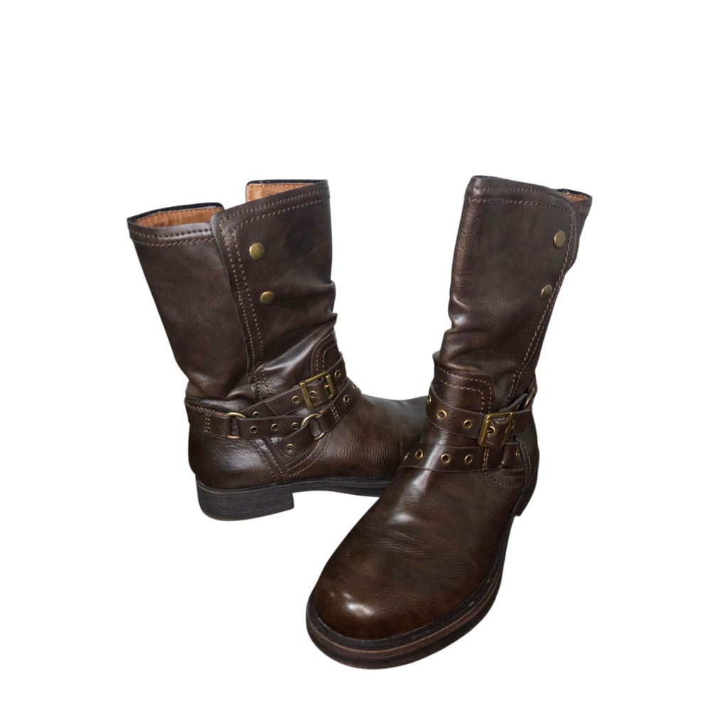 Zodiac Womens 10M Brown Faith Vegan Leather Moto Mid Calf Boots